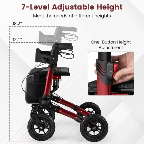 Goplus Walker for Seniors Folding Rollator Walker with 9" Pneumatic Tires for All Terrain Blue/Red/Black