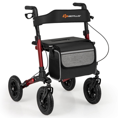 Goplus Walker for Seniors Folding Rollator Walker with 9" Pneumatic Tires for All Terrain Blue/Red/Black