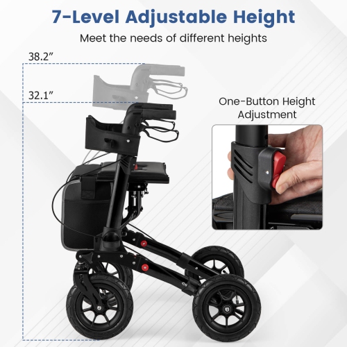 Goplus Walker for Seniors Folding Rollator Walker with 9" Pneumatic Tires for All Terrain Blue/Red/Black