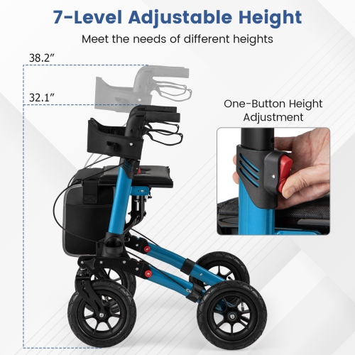 Goplus Walker for Seniors Folding Rollator Walker with 9" Pneumatic Tires for All Terrain Blue/Red/Black