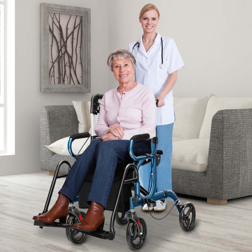 Costway Rollator Walker w/Seat Folding Walker w/8-inch Wheels Supports up to 350lbs