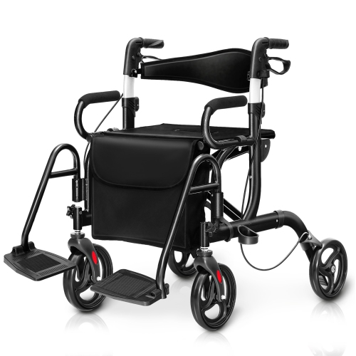 Costway Rollator Walker w/Seat Folding Walker w/8-inch Wheels Supports up to 350lbs