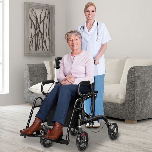 Costway Rollator Walker w/Seat Folding Walker w/8-inch Wheels Supports up to 350lbs