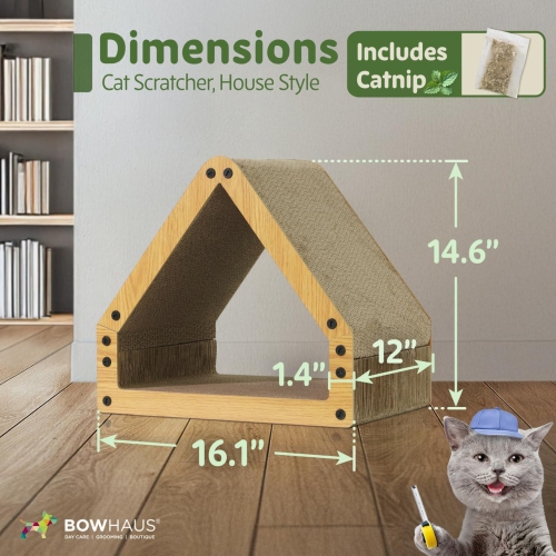 BOWHAUS House Cat Scratcher Lounger, Reversible Scratcher, Durable & Long-Lasting, Cat Cardboard Scratcher, Large Cat Scratching Pad, Scratching