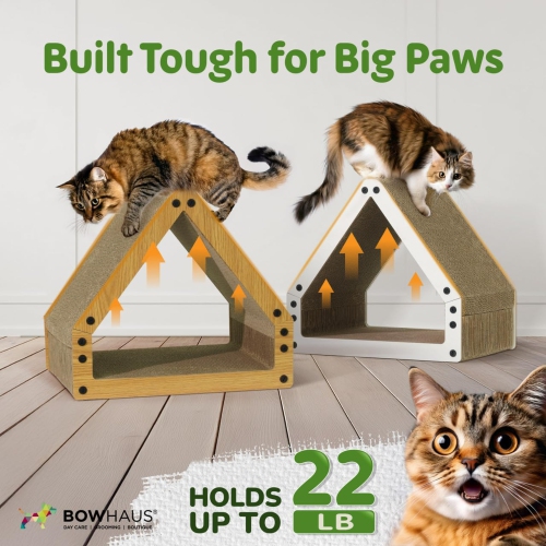 BOWHAUS House Cat Scratcher Lounger, Reversible Scratcher, Durable & Long-Lasting, Cat Cardboard Scratcher, Large Cat Scratching Pad, Scratching