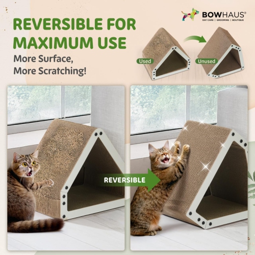 BOWHAUS House Cat Scratcher Lounger, Reversible Scratcher, Durable & Long-Lasting, Cat Cardboard Scratcher, Large Cat Scratching Pad, Scratching