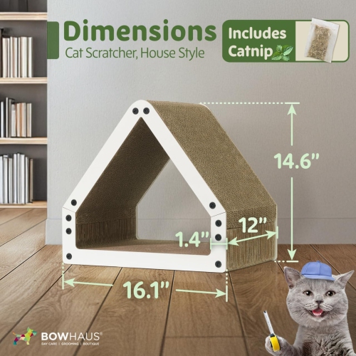 BOWHAUS House Cat Scratcher Lounger, Reversible Scratcher, Durable & Long-Lasting, Cat Cardboard Scratcher, Large Cat Scratching Pad, Scratching