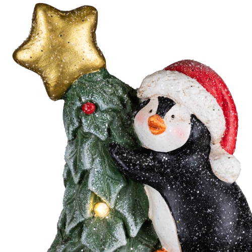 Lighted Gnome with Penguins Christmas Decoration -17" - Clear LED Lights
