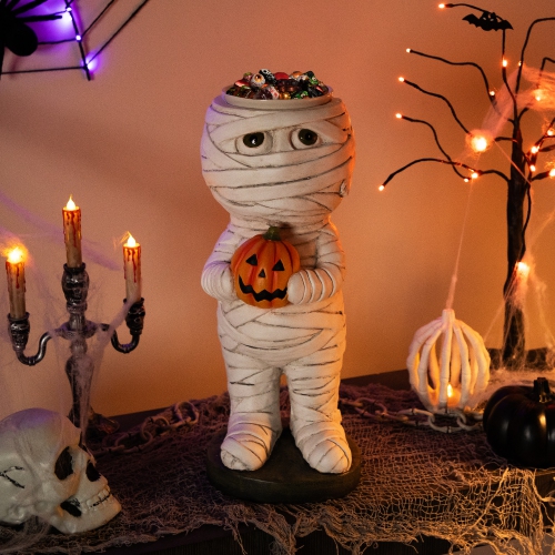 NORTHLIGHT  Mummy Holding Jack-O-Lantern Pumpkin Halloween Decoration - 19.5"