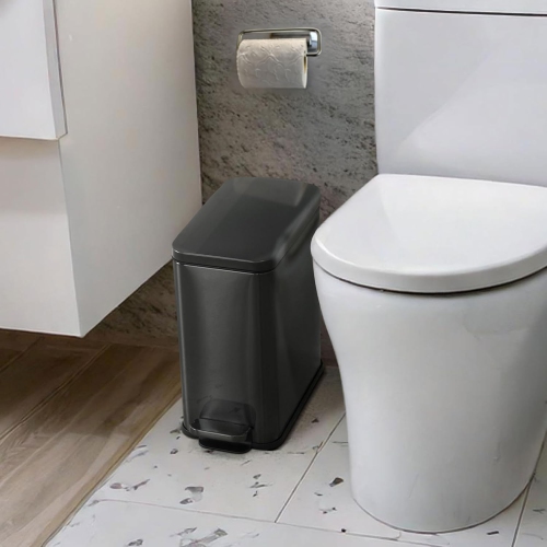 CAPHAUS 2.6 Gallon Small Trash Can with Soft-Close Lid, Stainless Steel Garbage Can w/Removable Inner Bucket and Trash Bag, Step Pedal Trash Can for