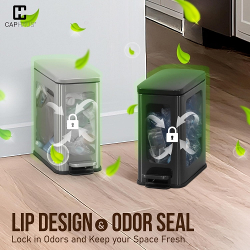 CAPHAUS 2.6 Gallon Small Trash Can with Soft-Close Lid, Stainless Steel Garbage Can w/Removable Inner Bucket and Trash Bag, Step Pedal Trash Can for