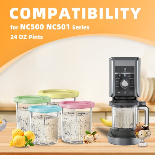 Compatible avec les contenants à crème glacée Creami de Ninja – 24 oz, paquet de 4 pour Ninja NC501 NC500 Series