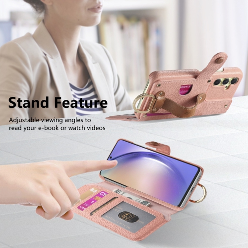 Convient aux étuis à rabat en cuir texturé S24 Ultra Litchi de Samsung avec plusieurs fentes pour cartes, bracelet matériel et boucle à anneau,