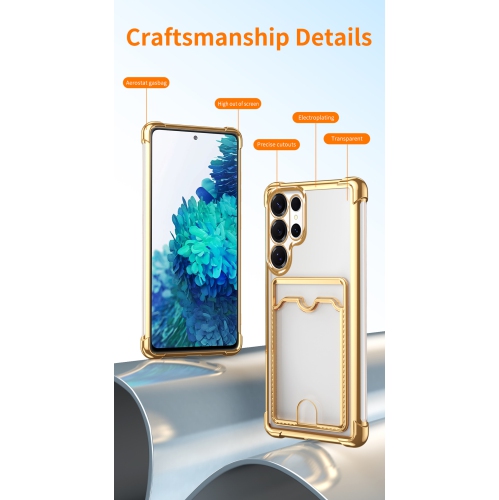 This ultra-thin, drop-resistant soft case for the Samsung Galaxy S24 Ultra has four corners, a transparent design, and card slot protection -