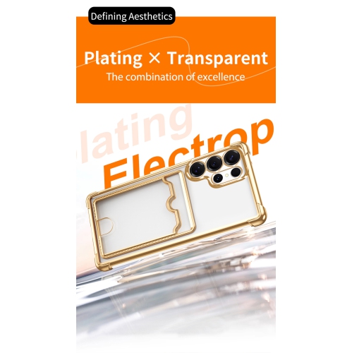 This ultra-thin, drop-resistant soft case for the Samsung Galaxy S24 Ultra has four corners, a transparent design, and card slot protection - Silver.