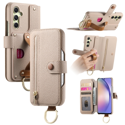 Suitable for Samsung S25 litchi texture flip leather case with multiple card slots, hardware wristband and ring buckle, shockproof and drop-resistant