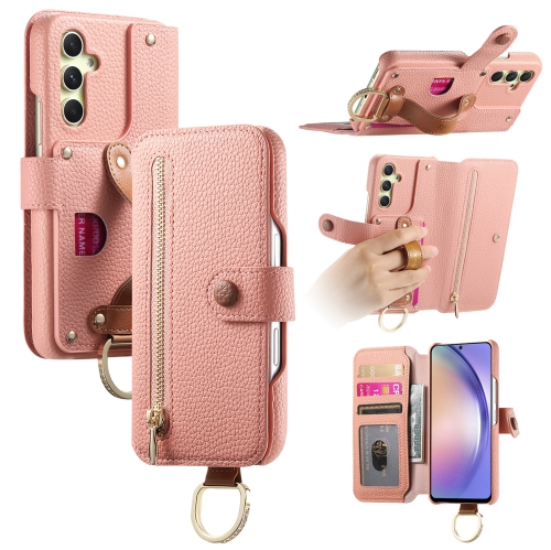 Suitable for Samsung S25 litchi texture flip leather case with multiple card slots, hardware wristband and ring buckle, shockproof and drop-resistant