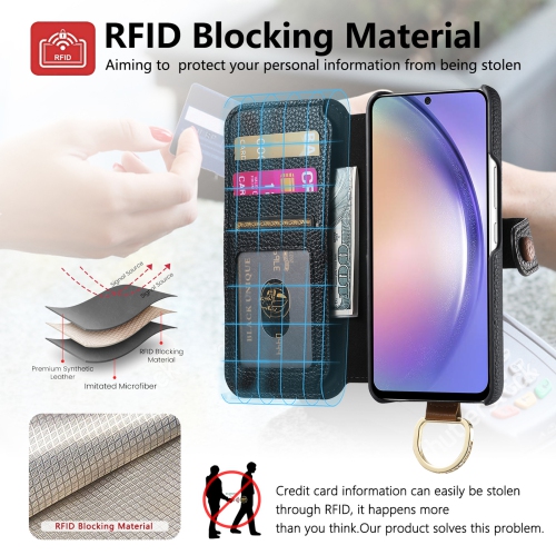 Suitable for Samsung S25 litchi texture flip leather case with multiple card slots, hardware wristband and ring buckle, shockproof and drop-resistant