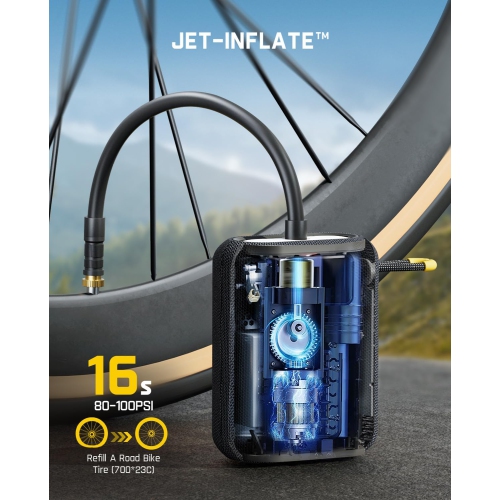 Pompe de vélo électrique miniature X8 Ace de Fanttik – gonfleur de pneus de vélo portatif rapide 150 lb/po², pompe à air électrique rechargeable