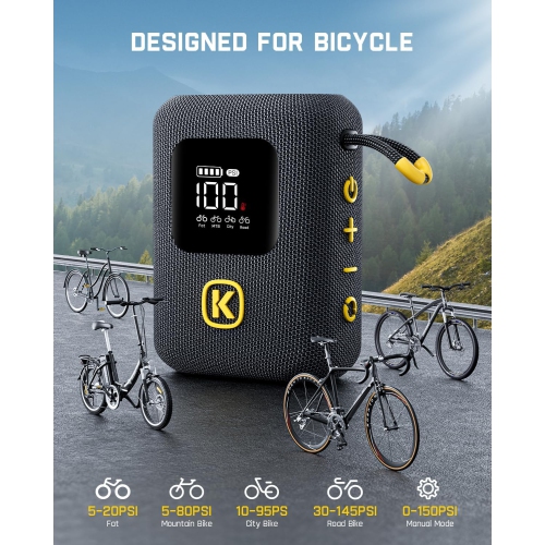 Pompe de vélo électrique miniature X8 Ace de Fanttik – gonfleur de pneus de vélo portatif rapide 150 lb/po², pompe à air électrique rechargeable