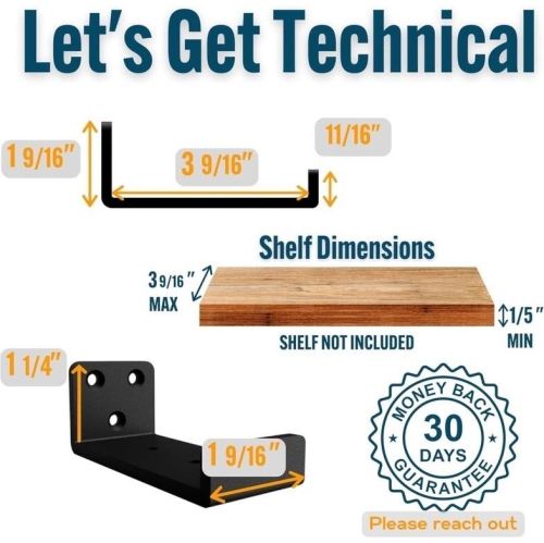 Floating Shelf Brackets | Hidden Black Carbon Steel Brackets for 6-inch Board Kitchen, Nursery | Minimalist Design for Fireplace Mantel, Bookshelves,