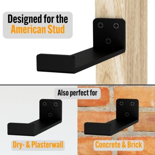 Floating Shelf Brackets | Hidden Black Carbon Steel Brackets for 6-inch Board Kitchen, Nursery | Minimalist Design for Fireplace Mantel, Bookshelves,