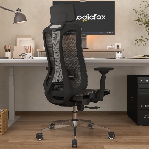 Open Box – Logicfox Ergonomic mesh Office Chair, Computer Desk Chair with 3D Armrests, Adjustable Lumbar Cushion & 2D Headrest, Black High Back