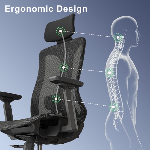 Open Box – Logicfox Ergonomic mesh Office Chair, Computer Desk Chair with 3D Armrests, Adjustable Lumbar Cushion & 2D Headrest, Black High Back