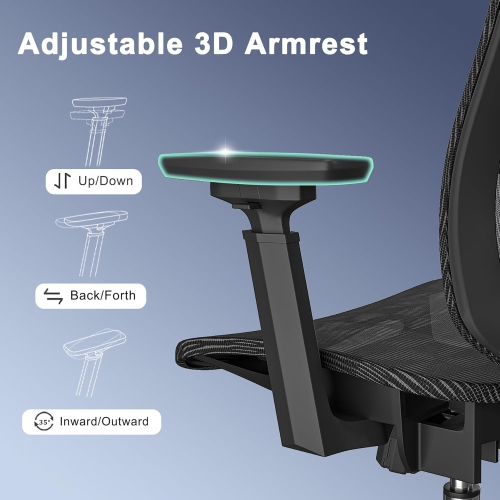 Open Box – Logicfox Ergonomic mesh Office Chair, Computer Desk Chair with 3D Armrests, Adjustable Lumbar Cushion & 2D Headrest, Black High Back