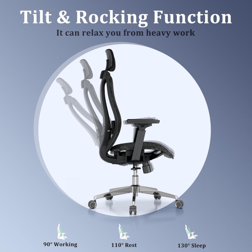 Open Box – Logicfox Ergonomic mesh Office Chair, Computer Desk Chair with 3D Armrests, Adjustable Lumbar Cushion & 2D Headrest, Black High Back