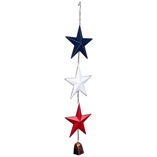 Metal Stars and Bell Hanging Patriotic Wind Chime Decoration - 26"
