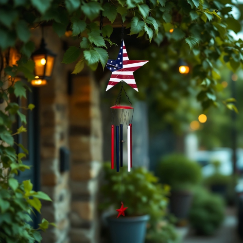 Stars and Stripes Patriotic Outdoor Garden Windchime - 36"