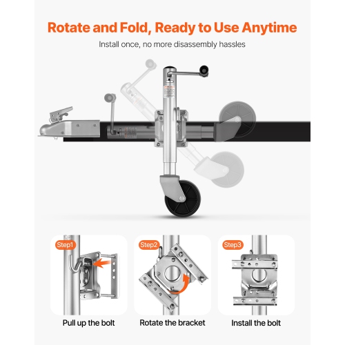 VEVOR 1500 lbs Load Trailer Jack with Wheel, Heavy Duty Swivel Boat Trailer Jack with PP Single Wheel & Ergonomic Handle, 12-inch Lift, Fit for RVs,