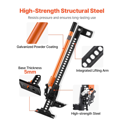 VEVOR 34" Farm Jack, Utility High Lift Farm Jack, 3.18 Ton Capacity Ratcheting Off Road Utility Jacks, Heavy-Duty Lift Jacks with 5.12"-28" Lifting