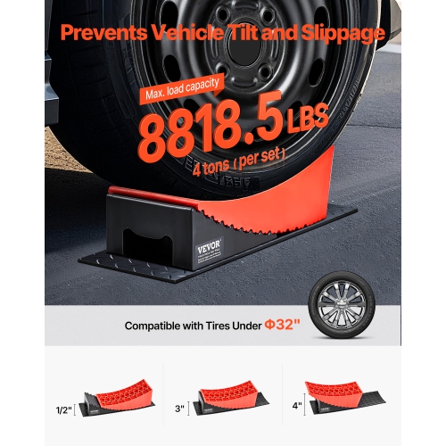 VEVOR 2 Pcs Camper Levelers, RV Leveling Blocks, up to 8818.5lbs Camper Wheel Chocks, Max. 4" Leveling Height Heavy Duty Curved Levelers, with