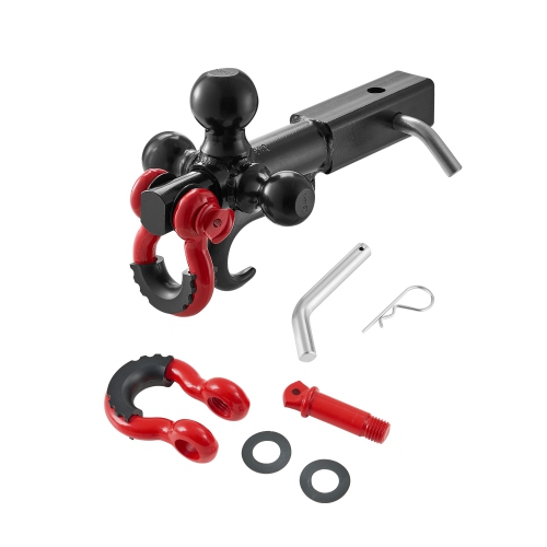 VEVOR Trailer Hitch, Tri-Ball Mount with Hook & D-ring, Trailer Ball Size 1-7/8", 2" & 2-5/16", Fit 2-Inch Hitch Receiver, Max 44000 lbs Ball Hitch,