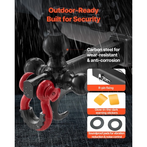 VEVOR Trailer Hitch, Tri-Ball Mount with Hook & D-ring, Trailer Ball Size 1-7/8", 2" & 2-5/16", Fit 2-Inch Hitch Receiver, Max 44000 lbs Ball Hitch,