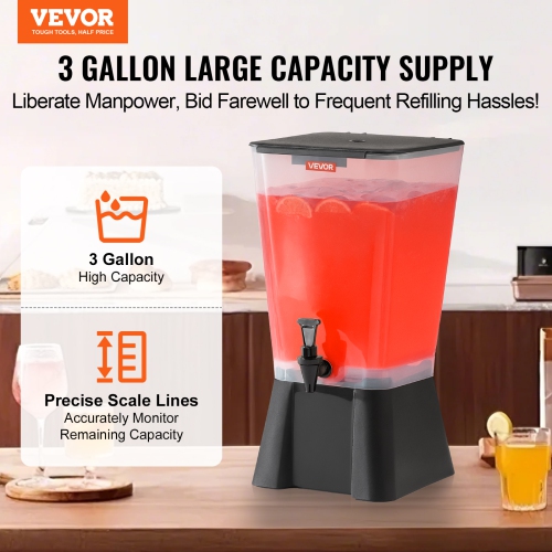 VEVOR 5 Gallon Beverage Dispenser, Drink Dispenser for Parties, Plastic Juice Dispensers with No-Drip Spigot, Iced Tea Lemonade Juice Water