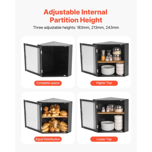 VEVOR Corner Bread Box for Kitchen Counter, Double Layer Large Capacity Bamboo Bread Storage Container, Farmhouse Wooden Breadbox for Homemade Bread,