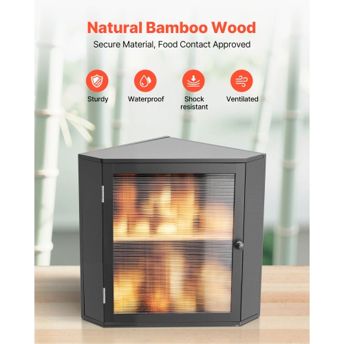 VEVOR Corner Bread Box for Kitchen Counter, Double Layer Large Capacity Bamboo Bread Storage Container, Farmhouse Wooden Breadbox for Homemade Bread,