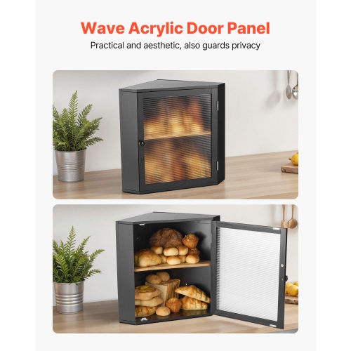 VEVOR Corner Bread Box for Kitchen Counter, Double Layer Large Capacity Bamboo Bread Storage Container, Farmhouse Wooden Breadbox for Homemade Bread,