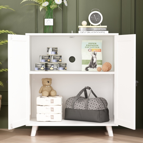 Famapy Modern Cat House with Raised Base and Storage – Stylish & Safe Indoor Pet Home for Cats,,White