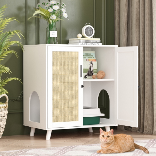 Famapy Modern Cat House with Raised Base and Storage – Stylish & Safe Indoor Pet Home for Cats,,White