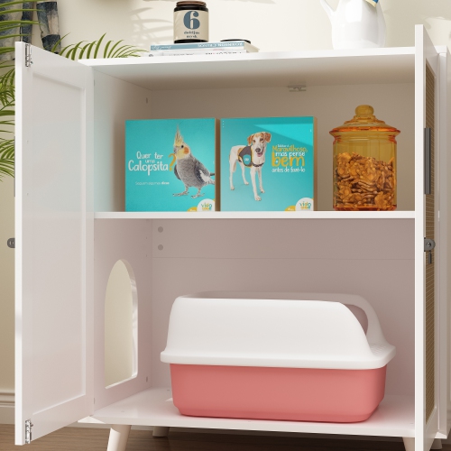 Famapy Modern Cat House with Raised Base and Storage – Stylish & Safe Indoor Pet Home for Cats,,White