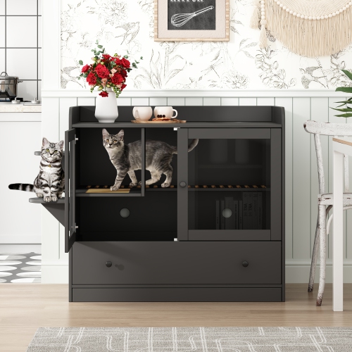 Famapy Premium Composite Indoor Medium Cat House with Elegant Design & Functional Storage – Spacious, Durable Pet Home for Cats and Small Pets,,Black