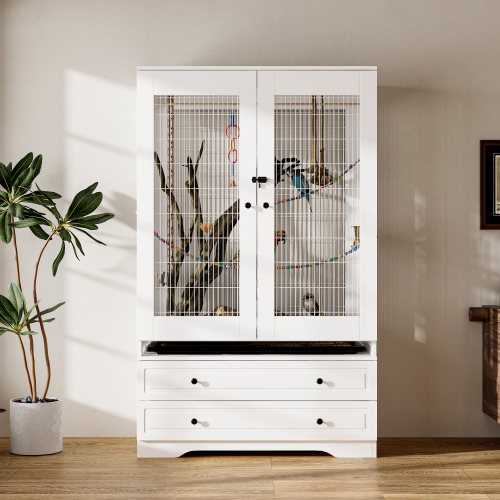 Armoire à 6 tiroirs et cadre en fil de fer Famapy – Spacieux et élégant pour les oiseaux, blanc