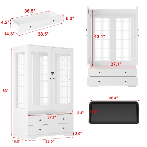 Armoire à 6 tiroirs et cadre en fil de fer Famapy – Spacieux et élégant pour les oiseaux, blanc