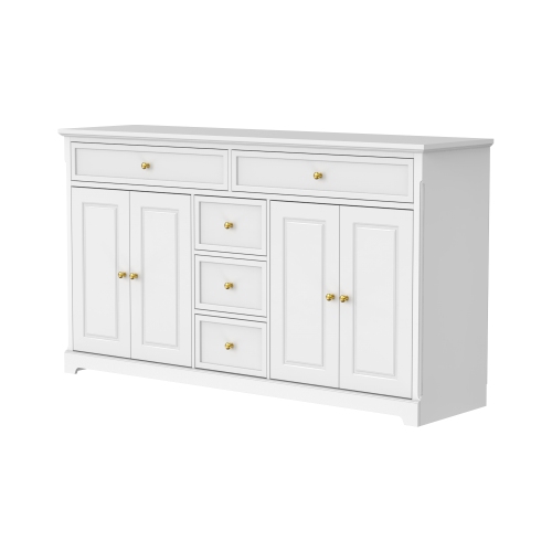 Famapy 5-Drawer Dresser with 4-Door Cabinet & Adjustable Shelves – Versatile Storage Solution for Bedroom, Living Room, or Bathroom,White