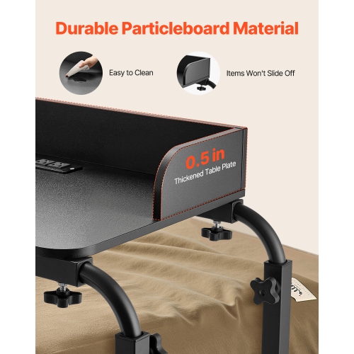 VEVOR Overbed Table, Mobile Bed Side Table with 4 Wheels and Power Socket, Height Adjustable Rolling Laptop Desk, Portable Particleboard Over Bed