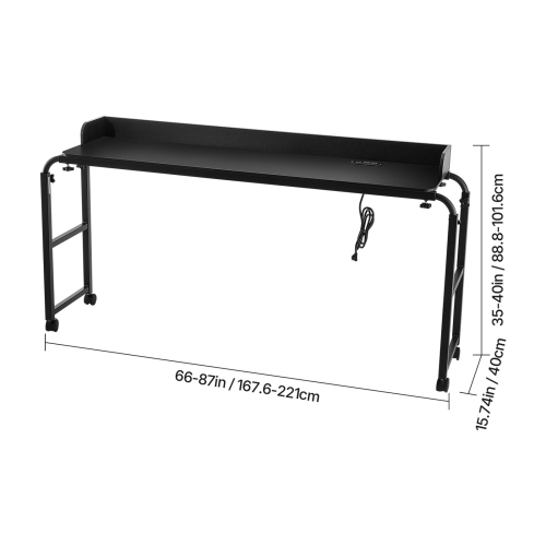 VEVOR Overbed Table, Mobile Bed Side Table with 4 Wheels and Power Socket, Height Adjustable Rolling Laptop Desk, Portable Particleboard Over Bed